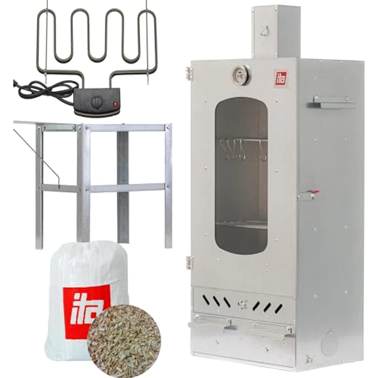 ITA Räucherofen 7012, Smoker Set mit Heizelement, Tisch & 3 Etagen, legierter Stahl, Sichtfenster & Kaminabzug, Qualität Made In EU – Bild 1