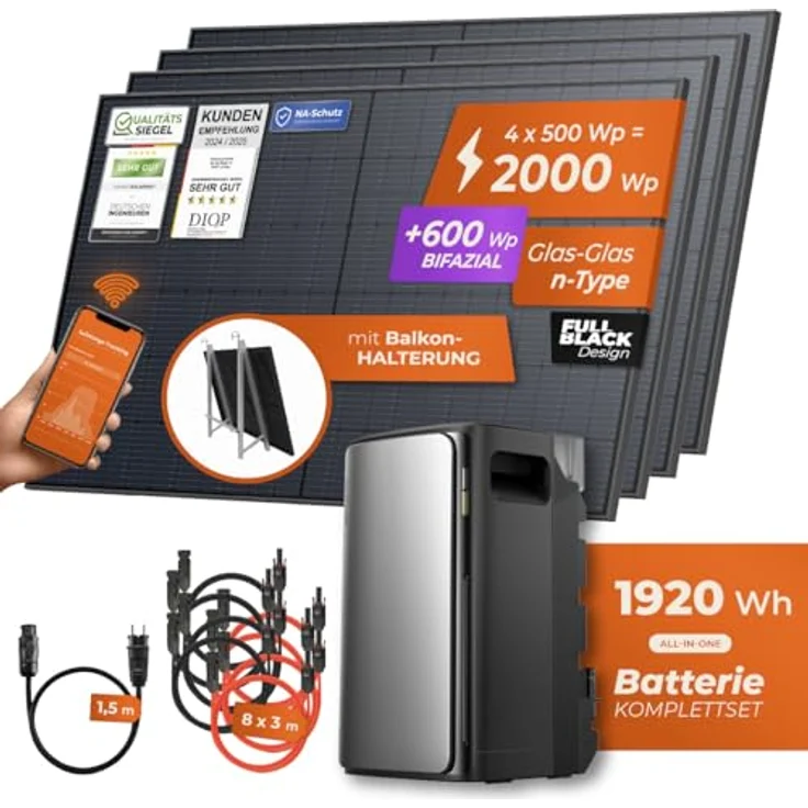 Solarway® Balkonkraftwerk 2000Wp / 800W mit 1,9kWh Speicher - Komplettset mit 500W Solarmodulen & EcoFlow Stream Ultra Speicher, für effiziente Energienutzung – Bild 2