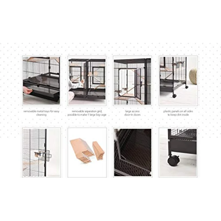 Savic Käfig Tasmania 120, schwarz, Gehege mit Edelstahl Verriegelungssystem, transparenten Seitenplatten und abnehmbarem Trenngitter – Bild 4