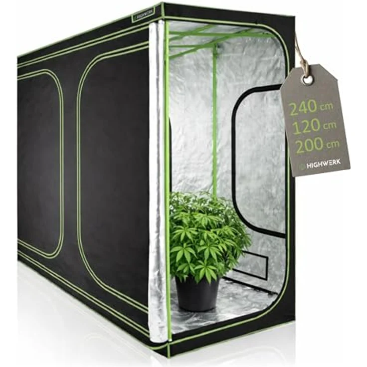 HIGHWERK Growzelt "MyHomeGrow" 240 x 120 x 200 cm, Indoor Zuchtzelt mit hochreflektierender Folie, schwarz grün – Bild 1
