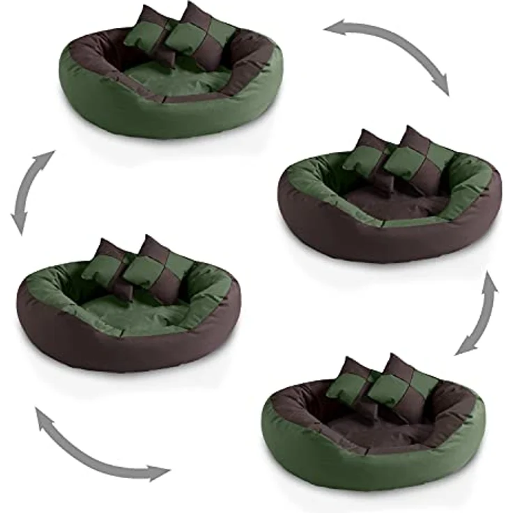 BedDog® 4in1 Hundebett SABA, Wende-Hunde-Kissen oval-rund, großes Hundekörbchen, abwischbares Hundebett mit Rand, für drinnen, draußen, L, grün-braun – Bild 4