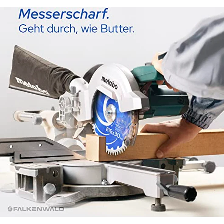 FALKENWALD® Sägeblatt 216x30 mm, 60 Hartmetallzähne, für Holz, ausrißfrei, kompatibel mit Metabo KGS 216 M, Bosch GCM 8 SDE, PCM 8S Kappsäge – Bild 5