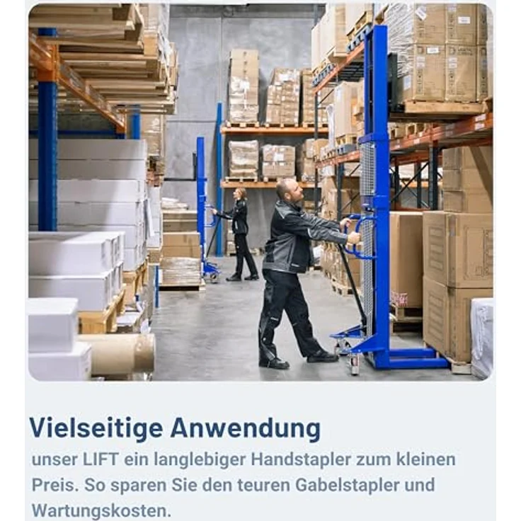 Pallit Hochhubwagen LIFT-M, manueller Handstapler mit 1600mm Hubhöhe, 1000kg Tragkraft und PU Rollen, ergonomisch und wendig – Bild 2