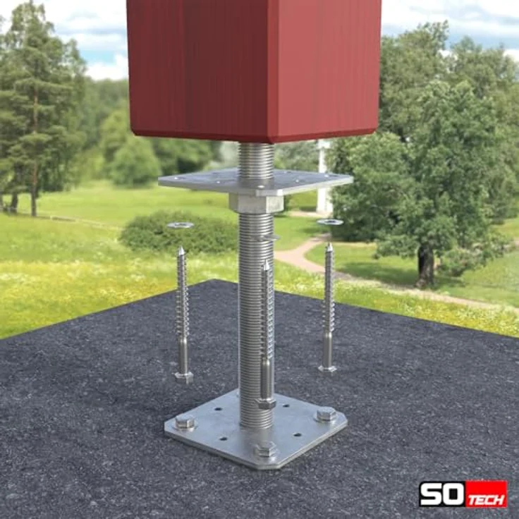 SO-TECH® Pfostenträger Stützträger höhenverstellbar M24, feuerverzinkt, wetterfest, 160 x 160 x 250 mm, inkl. Sechskant-Holzschrauben – Bild 3