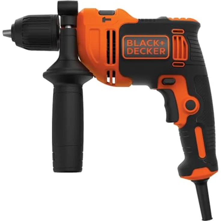 Black+Decker BEH710K-QS 710W 1-Gang Schlagbohrmaschine (Schlagbohrer, 13mm Schnellspannbohrfutter, konstanter Rechts--Linkslauf, Griffgummierung, Zweihandgriff) 230 V, orange-schwarz – Bild 3