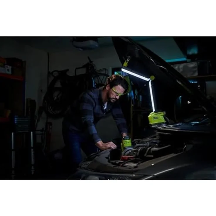 RYOBI 18 V ONE+ Arbeitsleuchte R18ALF-0, Klappbare Stableuchte mit 2 separat einschaltbaren Lampen, 850 Lumen, Lichtfarbe 5700 K, Grün, Grau – Bild 5