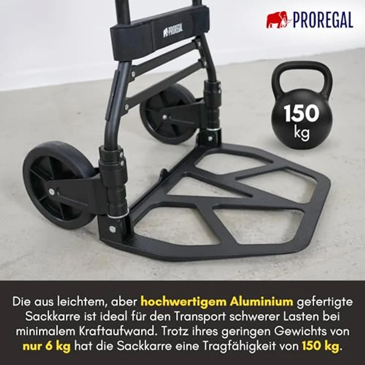 PROREGAL® Sackkarre ELEPHANT Traglast 250kg Alurahmen ergonomische Griffe Gummiräder – Bild 5