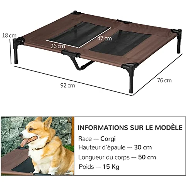 Pawhut Hundeliege Outdoor Schlafplatz Hundebett Hundesofa Haustierbett Katzenbett Kaffee-Braun 92 x 76 x 18 cm – Bild 3
