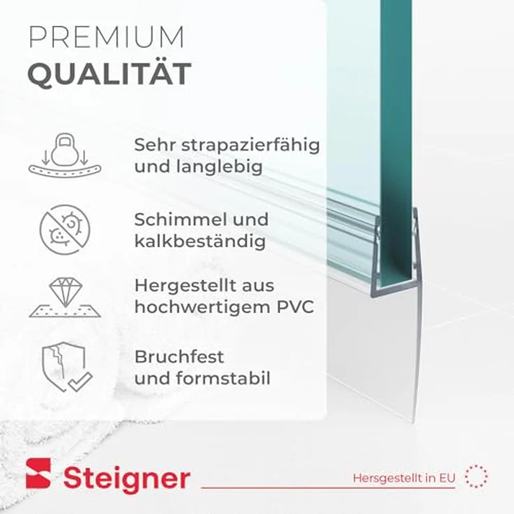 STEIGNER Duschtürdichtung 80 cm UK04 - Gerade Dichtung für Eckeinstieg oder Fünfeckdusche, 3,5-5 mm Glasdicke, Transparent, Wasserdicht, Einfache Montage – Bild 4