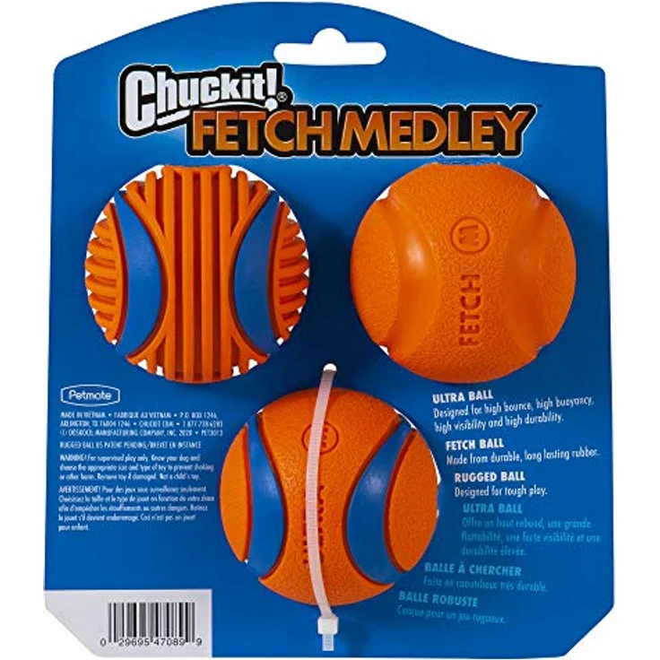 Chuckit! Fetch Medley Gen. 3 Gummibälle, Ultra Ball, Fetch Ball, Rugged Ballwerfer, kompatibles Kauspielzeug, Medium, 3 Stück – Bild 2