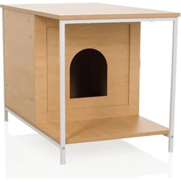 hjh LIVING Kittyhome 1, Offenes Katzenklo im Boho-Stil mit integrierter Kratzfläche und Ablage, MDF-Material – Bild 4