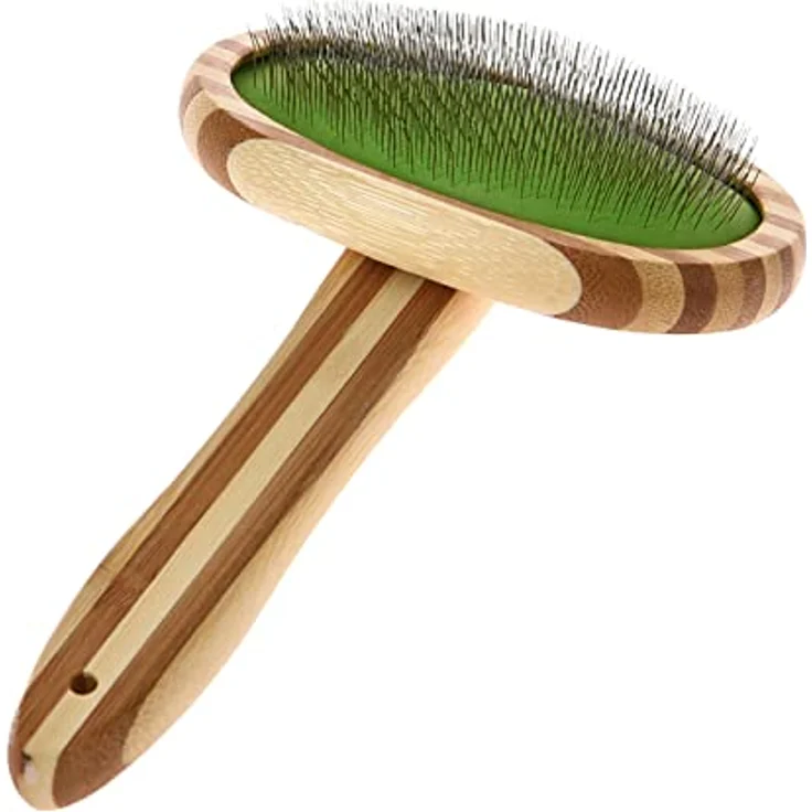 Dehner Lieblinge Hunde- und Katzenfellpflege, Softbürste Bambus, ca. 19.5 x 12 cm, Bambus/Edelstahl, braun/grün – Bild 1