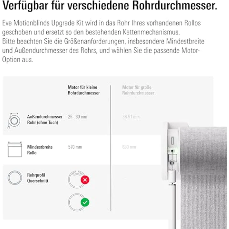 Eve Motionblinds Upgrade Kit für Rollos, Motor für Rohrdurchmesser 25-30 mm, smarte Steuerung mit Matter-Technologie – Bild 3