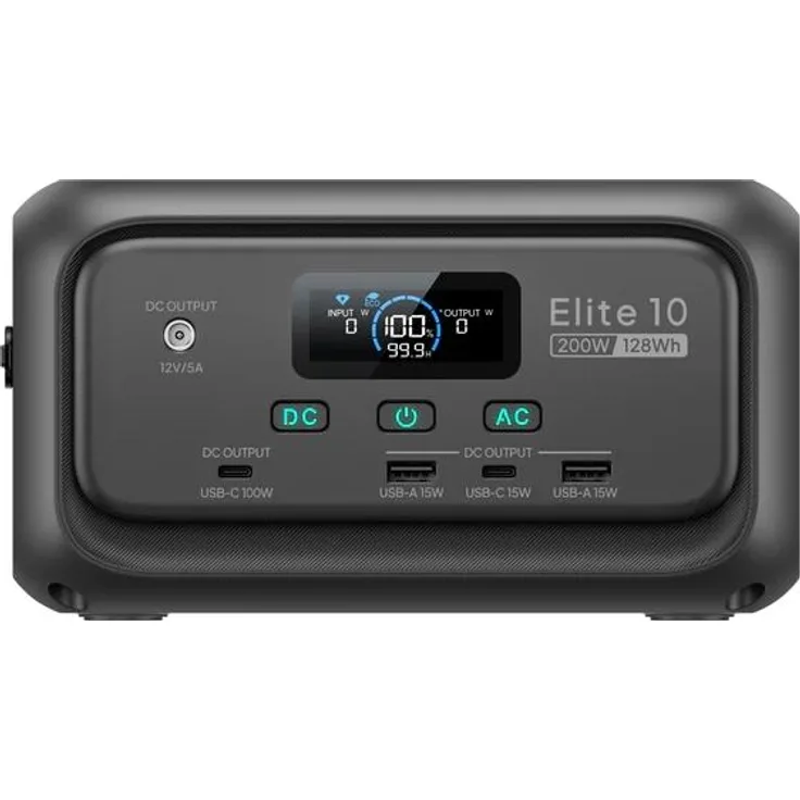BLUETTI Elite 10 Mini-Powerstation, tragbar, 128-Wh-Akku mit 200-W-Wechselstromsteckdose und Schnellladung, Solargenerator für Camping und Reisen, Schwarz