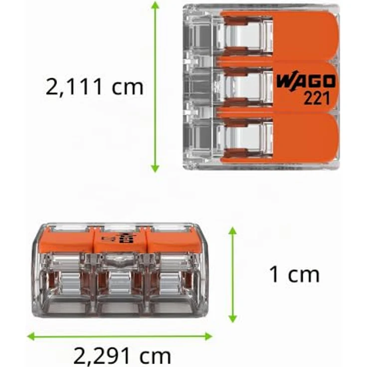 WAGO 221-613 Verbindungsklemme, flexibel für Leiterquerschnitte 0.5-6mm², Polzahl 3, transparent orange – Bild 8
