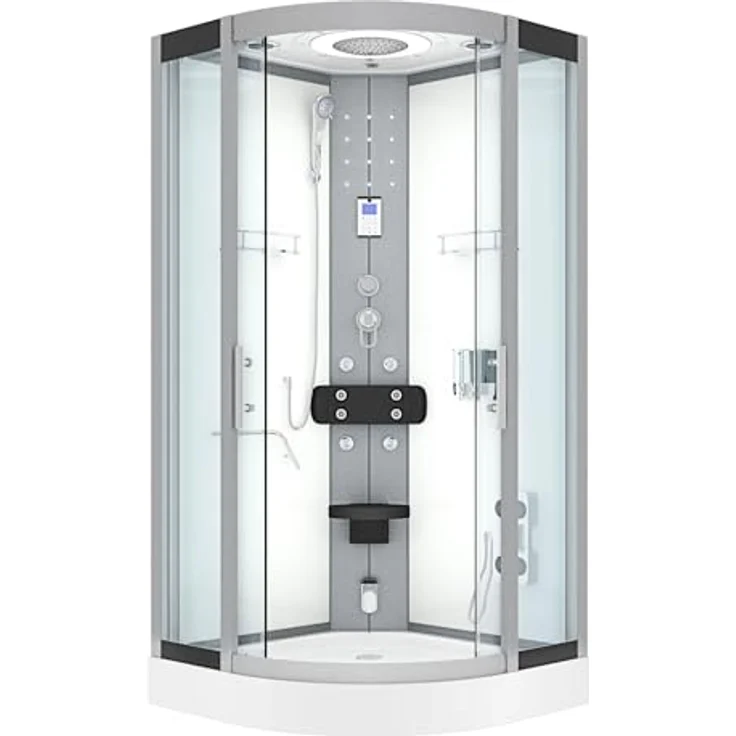SeniorBad AcquaVapore D58-10T2-EC Dampfdusche, Duschkabine mit 8 Massagedüsen, integrierter Klappsitz, Bluetooth-Player, 90x90 cm, weiß – Bild 9