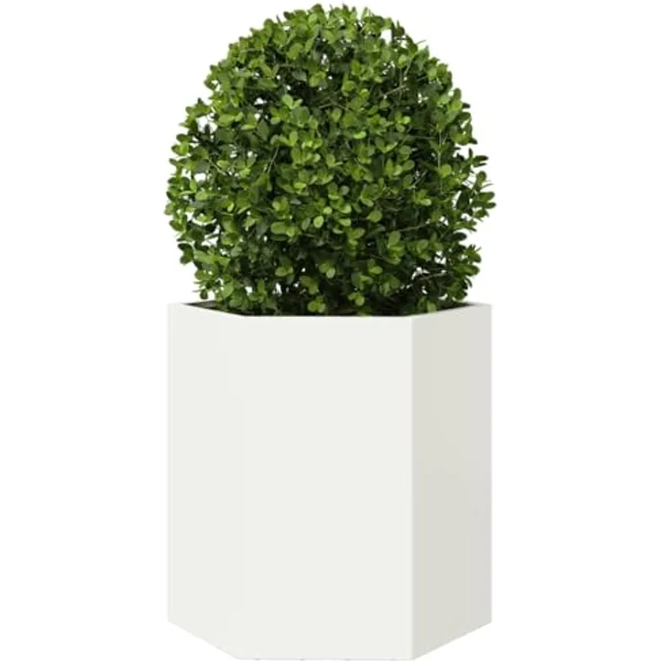 vidaXL Pflanzkübel 2 STK. Weiß Sechseckig 46x40x45 Stahl, Witterungsbeständig und mit viel Platz – Bild 5
