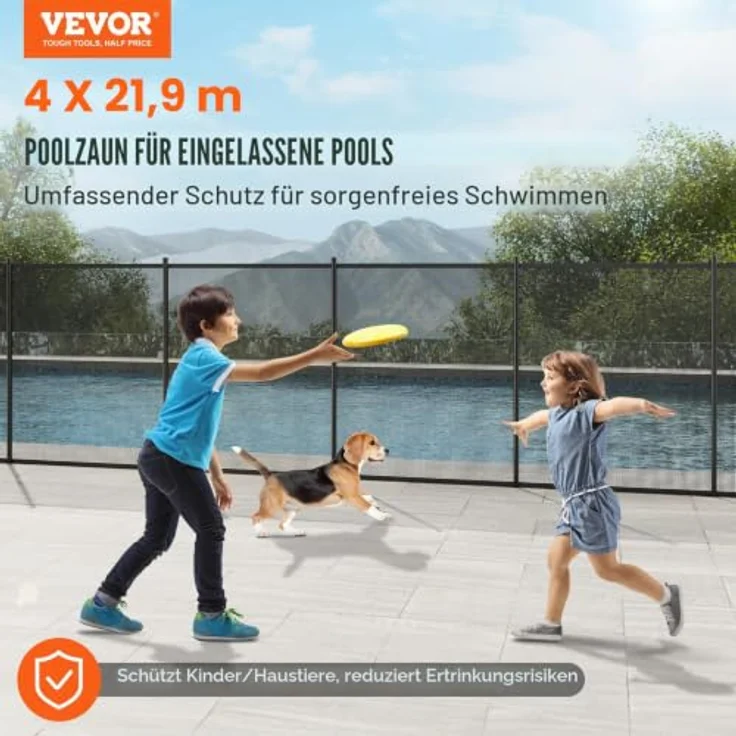 VEVOR Poolzaun, 1,21 x 21,95 m abnehmbarer Kindersicherheits-Poolzaun, Schwarz, einfache DIY-Installation, 340 g Teslin-PVC-Netz, schützt Kinder und Haustiere – Bild 2