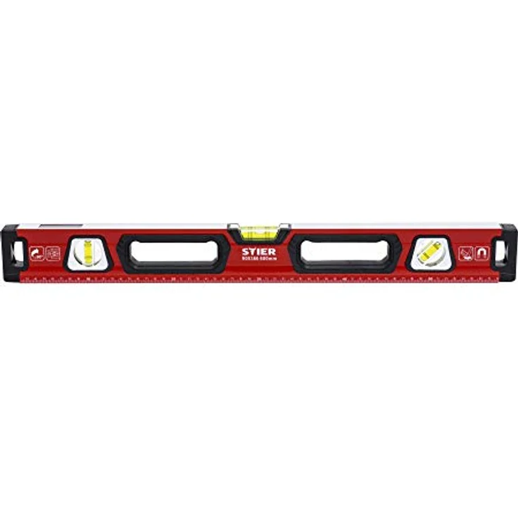 STIER Premium Wasserwaage, mit Magnet und drei Libellen, 600 mm, 0,5 mm/m, vertikal und horizontal messen, Spiegel-Lotlibelle, präzise Messung, Aluminiumlegierung, doppelt gefräste Oberfläche – Bild 2