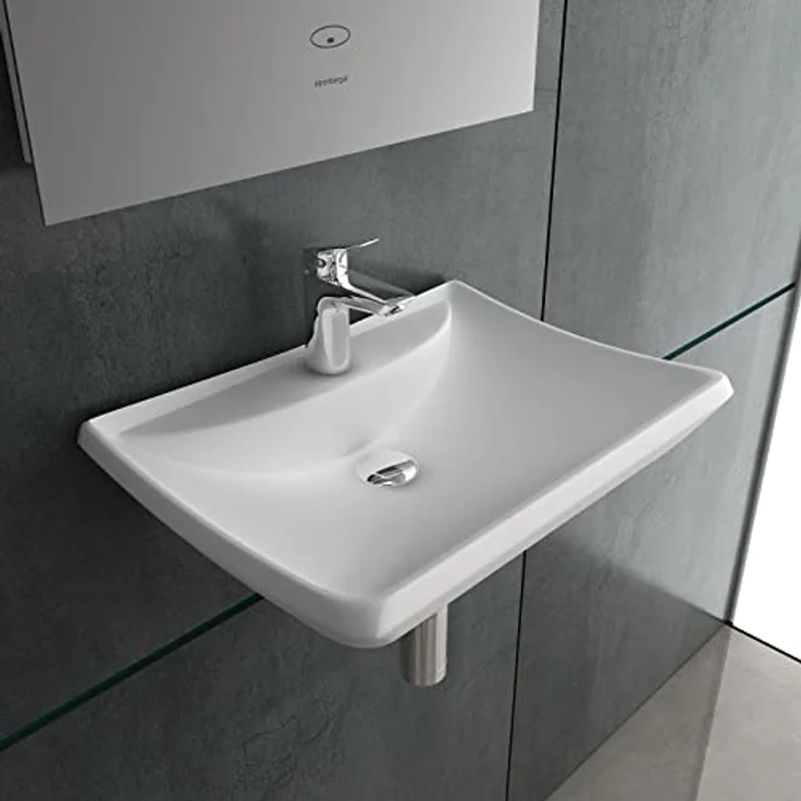 Alpenberger Waschbecken 60 cm Breit | Aufsatzwaschbecken Eckig | Hängewaschbecken | Keramik Waschtisch mit Nano | Handwaschbecken Klein Gäste WC und Badezimmer (WB-662) – Bild 2
