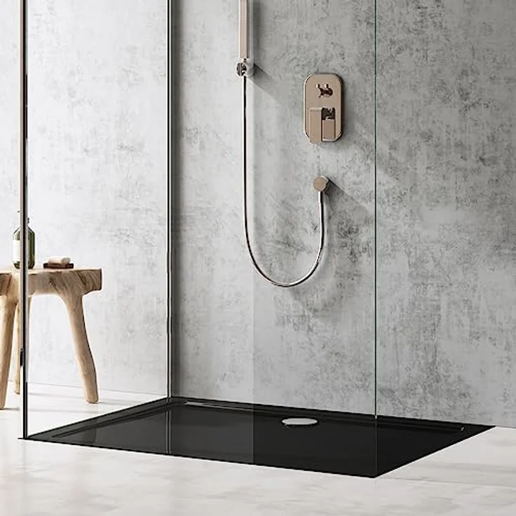 doporro Duschtasse Duschwanne 70x80x4 flach inkl. Ablaufgarnitur AL01 aus Acryl in Schwarz Rechteckig DIN-Anschlüsse für bodenebene Montage geeignet Faro2 – Bild 5