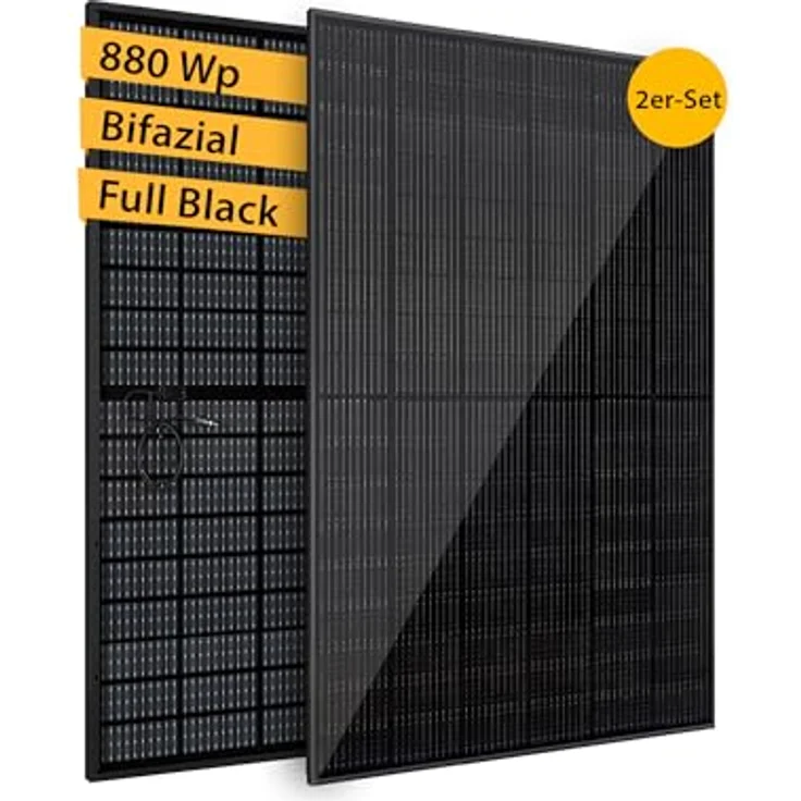 VALE Solarmodul-Set Bifazial 880 Wp Full Black, Glas-Glas-Module für Balkonkraftwerke, hohe Effizienz, lineare Leistungsgarantie – Bild 1