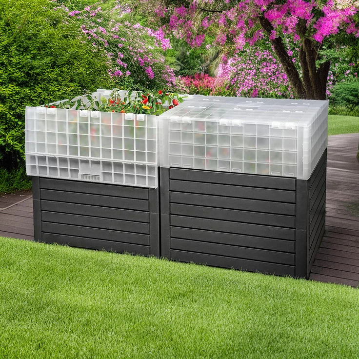 JELENIA PLAST XXL-Hochbeet mit Gewächshaus und Frühbeetaufsatz, 2-in-1-System, ergonomische Arbeitshöhe, ca. 156 × 79 × H 81 cm