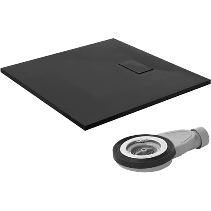 LuxeBath Duschwanne 90x90 cm Schwarz mit rutschfester Oberfläche und flacher Ablaufgarnitur aus SMC, H:3 cm – Bild 1