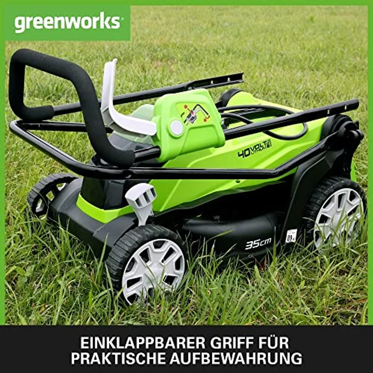 Greenworks Akku-Rasenmäher G40LM35K2 (Li-Ion 40V 35cm Schnittbreite bis zu 500m² 2in1 Mulchen und Mähen 40l Grasfangkorb 5-fache zentrale Schnitthöhenverstellung inkl. 2 Ah Akku und Ladegerät) – Bild 6