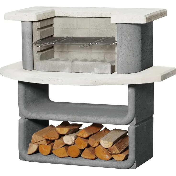 Buschbeck Grillbar Oregon 110 x 101 x 65 cm, Grillkamin aus anthrazit/weißem Stahlbeton mit höhenverstellbarem Grillrost und Nutzungsmöglichkeit als Lagerfeuer