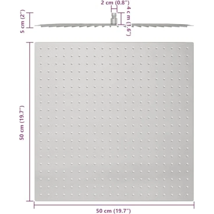 "vidaXL Regenduschkopf Regenbrause Edelstahl 304 50x50 cm Quadrat, Anti-Kalk-Düsen, (1-tlg)" – Bild 3