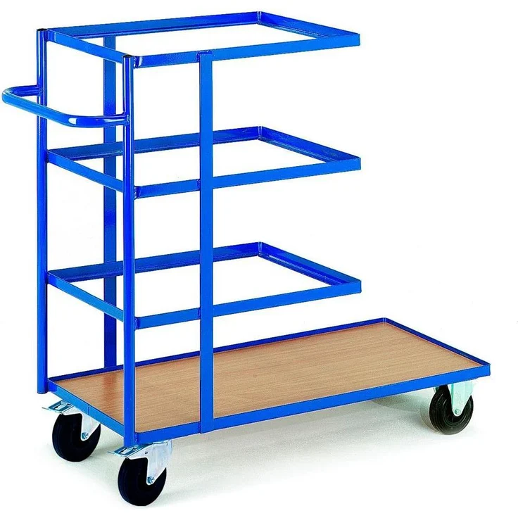Rollcart Transportwagen 08-7710, Kommissionierwagen mit Holzwerkstoffplatte und 150 kg Tragfähigkeit, blau