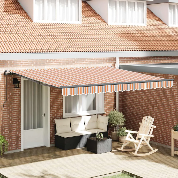 vidaXL Ausziehbare Markise, Mehrfarbig 400 x 350 cm, wetterfester Polyester und stabiler Aluminiumrahmen, manuelles Einziehmechanismus