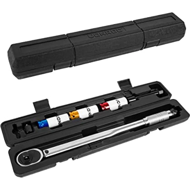 VONROC Drehmomentschlüssel ½", 470mm, 28-210Nm, inkl. 3 Steckschlüsseln, Verlängerungsstange und Reduzierstück, präzise und sicher – Bild 2