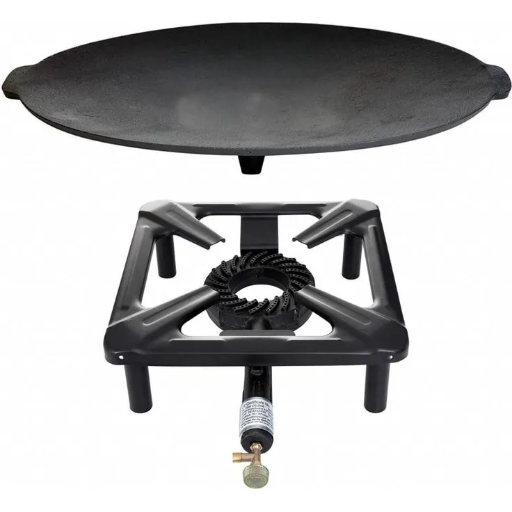 Paella World International Gasgrill Hockerkocher (groß) ohne Zündsicherung, im Set mit wählbaren Zubehör, Gussbrenner Ø 18 cm, Leistung: 7,0 kW (50 mbar) / 6,5 kW (30 mbar) - stufenlos regelbar