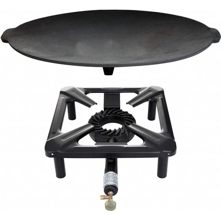 Paella World International Gasgrill Hockerkocher (groß) ohne Zündsicherung, im Set mit wählbaren Zubehör, Gussbrenner Ø 18 cm, Leistung: 7,0 kW (50 mbar) / 6,5 kW (30 mbar) - stufenlos regelbar