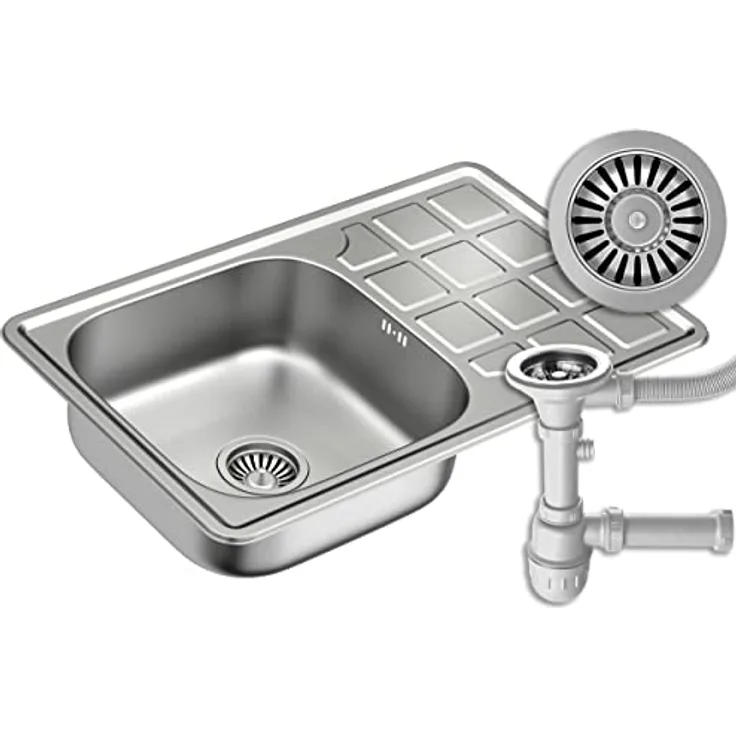 QUADRON LOUIS 111, 1-Becken Spüle aus Edelstahl mit Siphon, Größe 78 x 48 x 16 cm, hitzebeständig und pflegeleicht