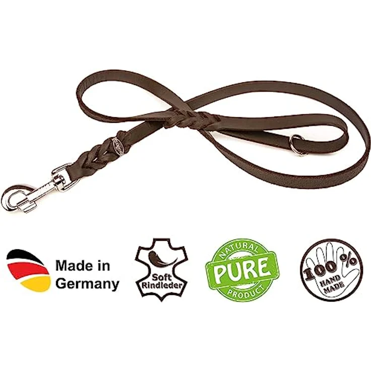 CopcoPet - Fettlederleine 1 m x 8 mm, Schwarz, Hunde-Leine aus Leder mit verchromtem Karabiner, geflochtene Hunde-Führleine Leder – Bild 3