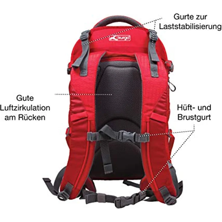 Kurgo G-Train Rucksack, Mit integriertem Hundefach, Wasserfester Boden, Mit Flaschenhaltern, Für Haustiere bis 11 kg, Rot, 33 x 53 x 25 cm – Bild 4
