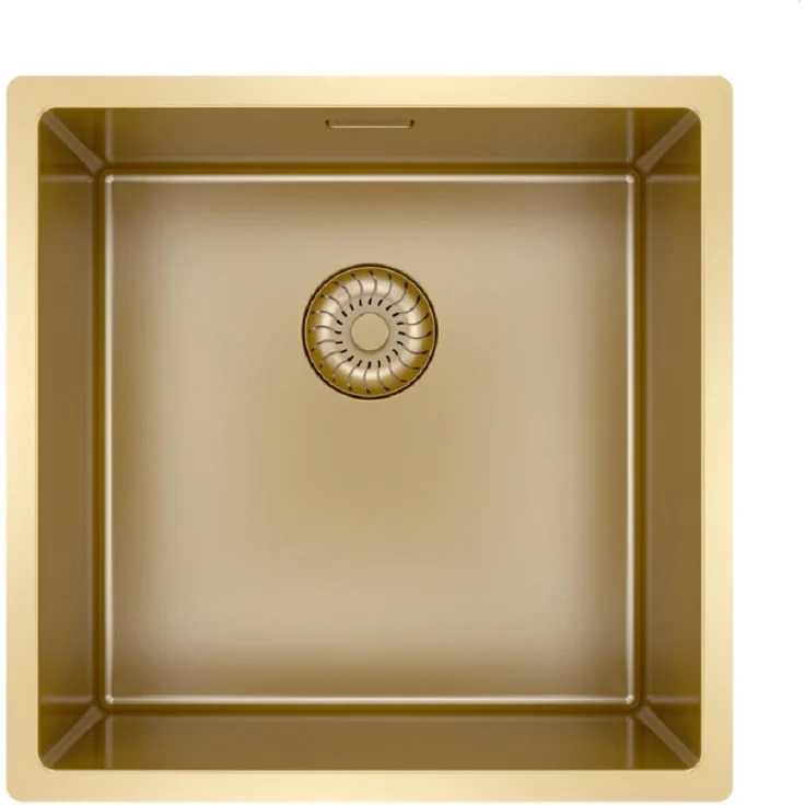 Caressi CAPP40R10G Spüle, Flächenbündig Einbau aus Edelstahl, Gold (PVD), quadratisch, inkl. Korbventil-Set