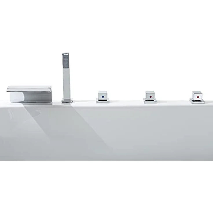 Basera® Whirlpool-Badewanne Naxos 140 x 75 cm, Komplett-Set, 16 Massagedüsen, Wasserfall, LED, weiß – Bild 4