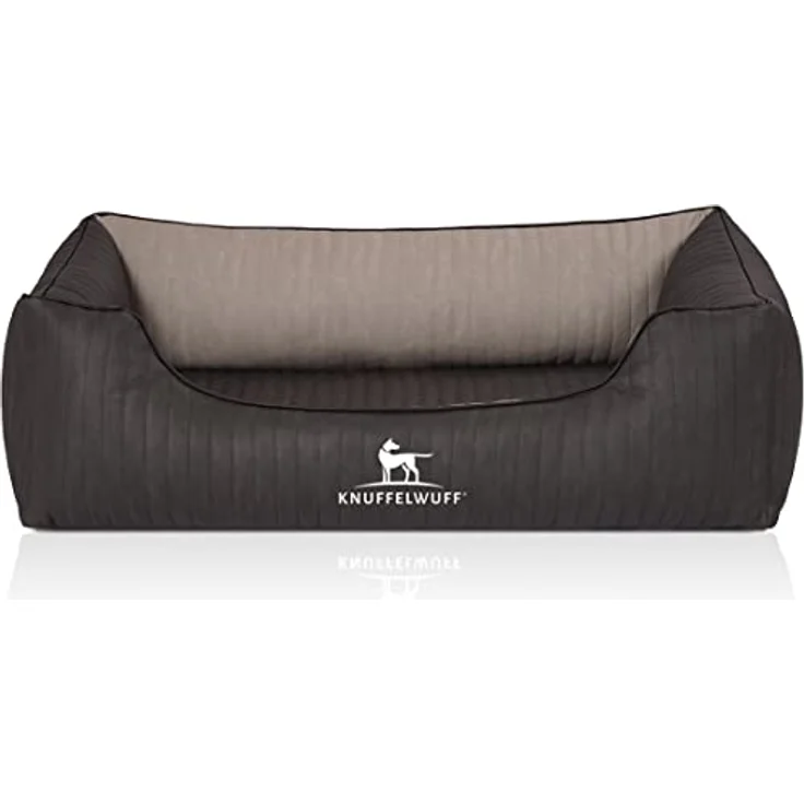 Knuffelwuff Orthopädisches Hundebett Outback aus Laser-gestepptem Kunstleder M-L 85 x 63cm Schwarz/Grau – Bild 2