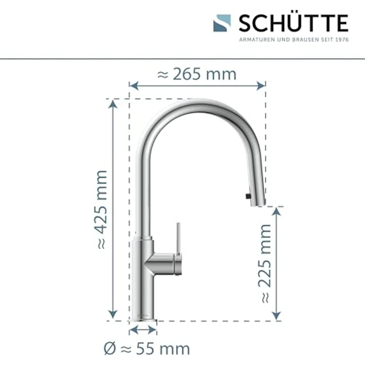 Schütte Spültischarmatur BLACKPOOL, Einhebel-Mischbatterie mit Cold-Start-Funktion, 360° schwenkbar, ausziehbarer Schlauch 150 cm, korrosionsbeständige Anschlussschläuche – Bild 5