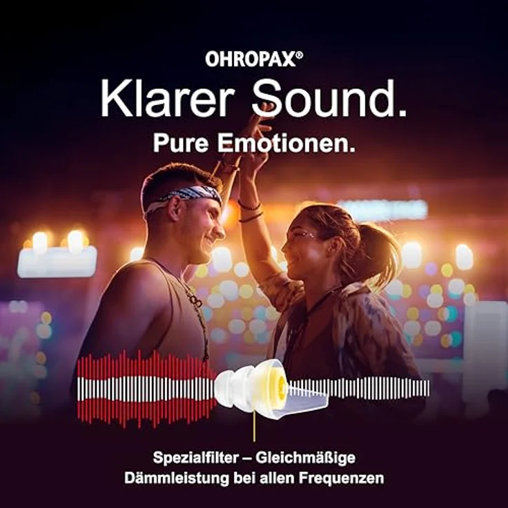 OHROPAX Music Ohrstöpsel mit Spezialfilter, unverfälschter Klang, SNR 19 dB, ideal für Konzerte, 1 Paar + zusätzliches kleineres Stöpselpaar, transparent – Bild 2