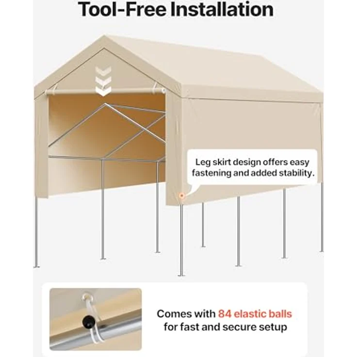 VEVOR Carport-Ersatzdach 3,05 x 6,09 m, UV-beständige Garagenzeltplane mit Seitenwänden, strapazierfähig, beige, ohne Rahmen – Bild 6