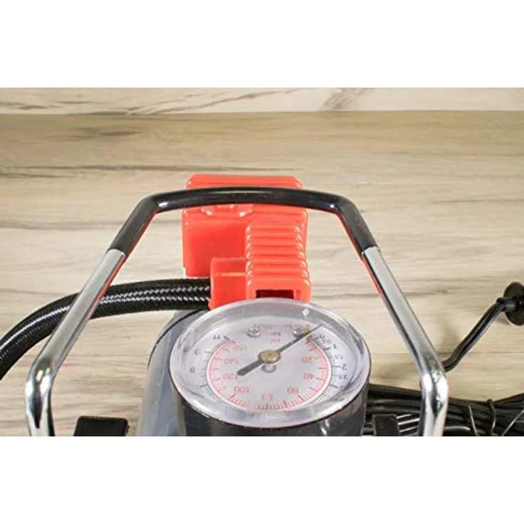 Mauk Mini Kompressor 12V, 10 bar mit Druckmanometer, Anschluss über Zigarettenanzünder, inkl. 4 Adapter – Bild 3
