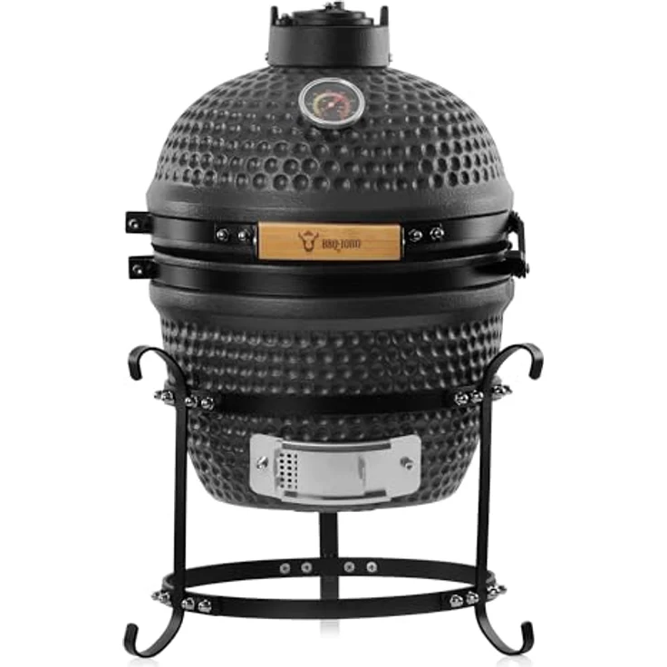 BBQ-Toro Kamado Grill Holzkohlegrill Haiiro Ø 32 cm mit Thermometer, Holzgriff | Matt Grau, Bubble Frosted Glaze | Kamado Keramikgrill, Mini Holzkohlegrill, Mini Kamado Grill, Keramik Grill – Bild 1