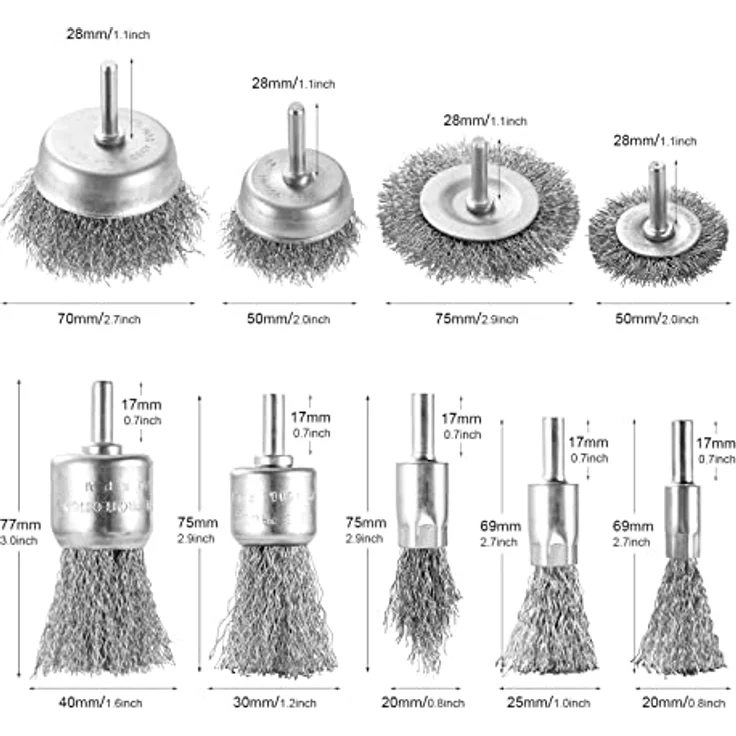 DazSpirit 9-teiliges Drahtbürsten Set für Bohrmaschine – Messingbeschichtete Drahtbürsten & Topfbürsten, 1/4 Zoll-Schaft für Rost- und Farbabtragung – Bild 2