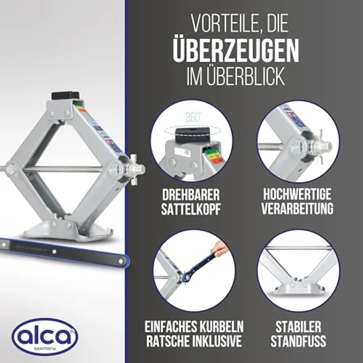 alca Wagenheber Autolift Ratschet 2t, Scherenwagenheber mit Hubbereich 115-410 mm, leicht und stabil – Bild 5