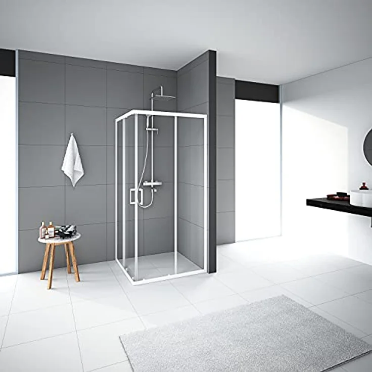 Duschkabine Marwell Factory Square 90 x 90 x 200 cm Dusche Eckig Glasdusche matt weiß – Bild 2